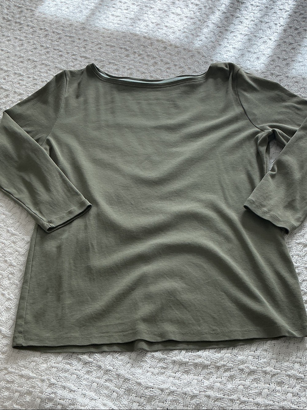 Talbots 100% Cotton Olive Green Boatneck Three-Quarter Sleeve Top
